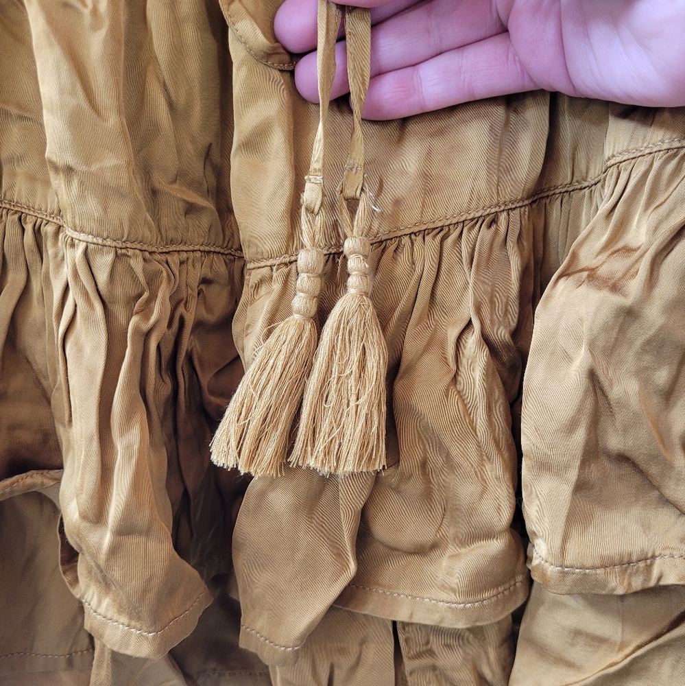 AERIE Gold Ruffle Mini Skirt Size S - Picture 2 of 8